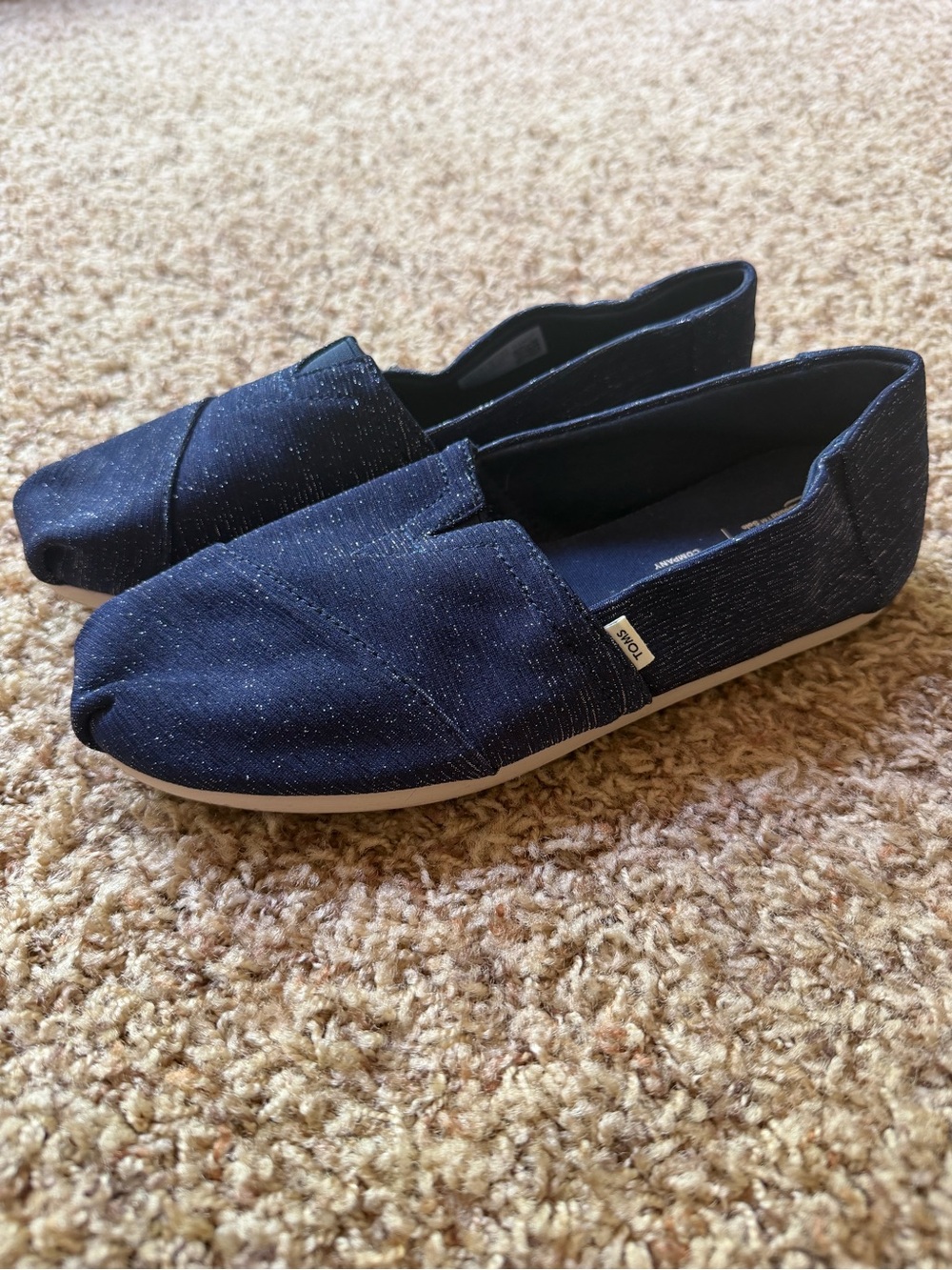 Toms 7.5 Navy Canvas Slip-On Flats with Metallic Speckle - Picture 2 of 4